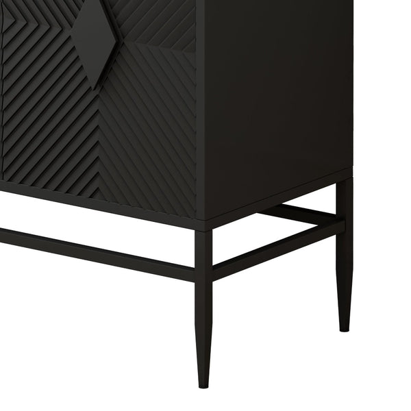 English Elm 31.50" Fluted Two Door Black Cabinet with Metal Legs for Entryway or Living Room W1435P206312