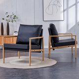 English Elm Sofa Chair.Black Pu Leather Accent Arm Chair Mid Century Modern Upholstered Armchair With Imitation Solid Wood Color Metal Frame Padded Backrest and Seat Cushion Sofa Chairs For Living Room Sf-010