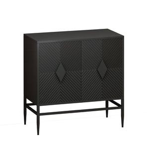 English Elm 31.50" Fluted Two Door Black Cabinet with Metal Legs for Entryway or Living Room W1435P206312