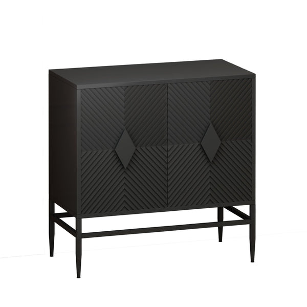 English Elm 31.50" Fluted Two Door Black Cabinet with Metal Legs for Entryway or Living Room W1435P206312
