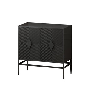English Elm 31.50" Fluted Two Door Black Cabinet with Metal Legs for Entryway or Living Room W1435P206312