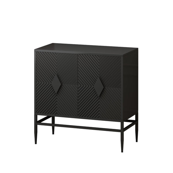 English Elm 31.50" Fluted Two Door Black Cabinet with Metal Legs for Entryway or Living Room W1435P206312