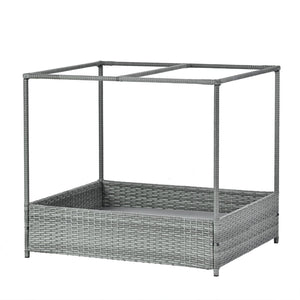 English Elm Dog Patio Bed with Pe Wicker Frame Mesh Curtain and Washable Cushion for Outdoor Use W170390117