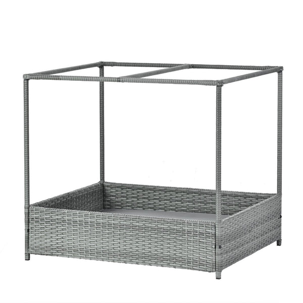English Elm Dog Patio Bed with Pe Wicker Frame Mesh Curtain and Washable Cushion for Outdoor Use W170390117