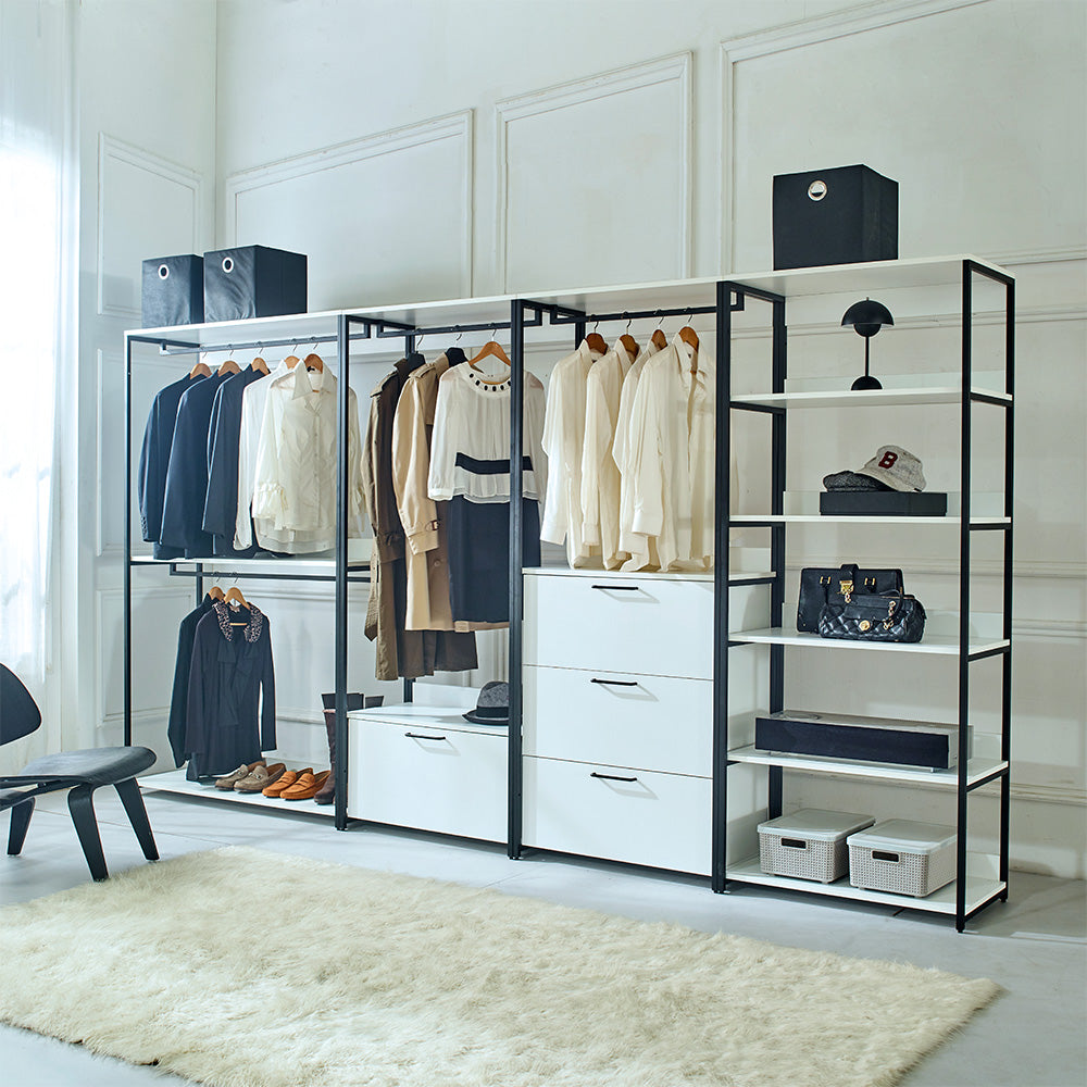 English Elm Fiona White Freestanding Walk-In Wood Closet System with Metal Frame — Deep, Eco E0, Water & Scratch Resistant B040S00053