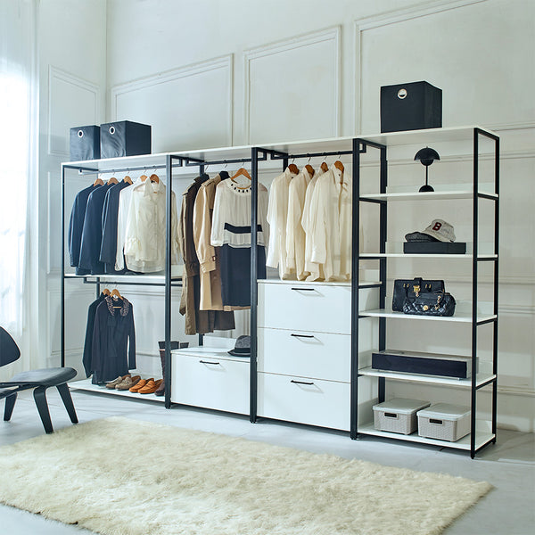 English Elm Fiona White Freestanding Walk-In Wood Closet System with Metal Frame — Deep, Eco E0, Water & Scratch Resistant B040S00053