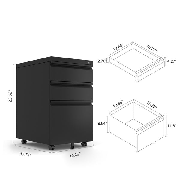 English Elm [installation Required] Locking 3-drawer Metal Filing Cabinet on Casters for Home Office W1247P289796
