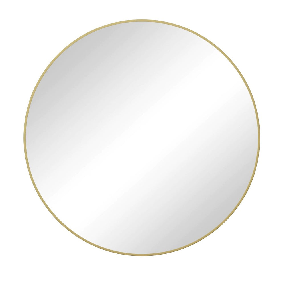 English Elm Wall Round Mirror Matte Metal Frame 39 Inch Minimalist Decor for Bathroom or Bedroom Gold W143570512