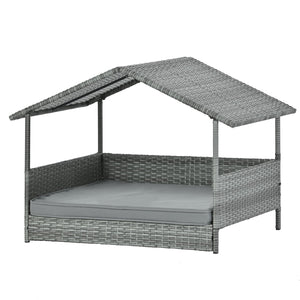 English Elm Dog Dark Grey PE Wicker Pet Bed with Canopy - Durable Metal Frame, 2" Plush Polyester Cushion, Outdoor Patio-Friendly W1703P188889