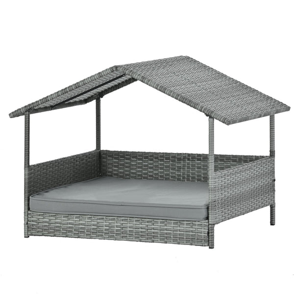 English Elm Dog Dark Grey PE Wicker Pet Bed with Canopy - Durable Metal Frame, 2" Plush Polyester Cushion, Outdoor Patio-Friendly W1703P188889
