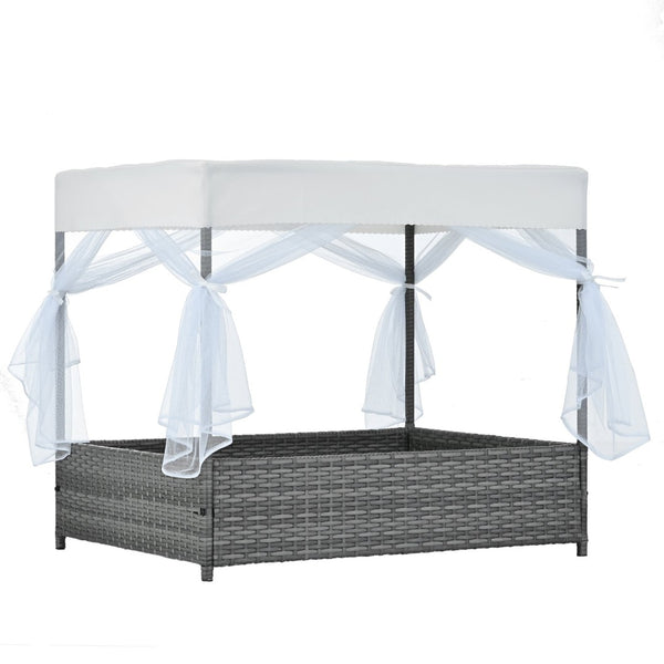 English Elm Dog Patio Bed with Pe Wicker Frame Mesh Curtain and Washable Cushion for Outdoor Use W170390117