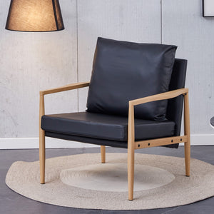 English Elm Sofa Chair.Black Pu Leather Accent Arm Chair Mid Century Modern Upholstered Armchair With Imitation Solid Wood Color Metal Frame Padded Backrest and Seat Cushion Sofa Chairs For Living Room Sf-010