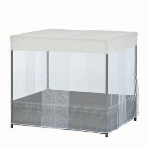 English Elm Dog Patio Bed with Pe Wicker Frame Mesh Curtain and Washable Cushion for Outdoor Use W170390117