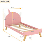 Hearth and Haven Wooden Cute Bed with Unicorn Shape Headboard, Twin Size Platform Bed, Pink WF295686AAH