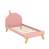 Hearth and Haven Wooden Cute Bed with Unicorn Shape Headboard, Twin Size Platform Bed, Pink WF295686AAH