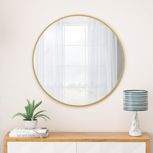 English Elm Wall Mirror 48 Inch Round Matte Metal Frame Oversized Decor for Bathroom Living Room Gold W1435107729