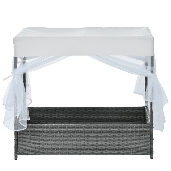 English Elm Dog Patio Bed with Pe Wicker Frame Mesh Curtain and Washable Cushion for Outdoor Use W170390117