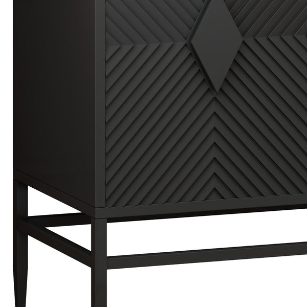 English Elm 31.50" Fluted Two Door Black Cabinet with Metal Legs for Entryway or Living Room W1435P206312