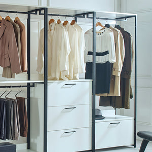 English Elm Fiona White Freestanding Walk-In Wood Closet System with Metal Frame — Deep, Eco E0 Board, Water-Resistant B040S00049