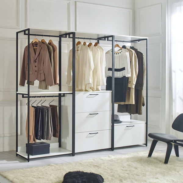 English Elm Fiona Modern Wood And Metal Walk-In Closet System With Deep Storage, Three Drawers, And Durability B040S00045