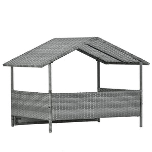 English Elm Dog Dark Grey PE Wicker Pet Bed with Canopy - Durable Metal Frame, 2" Plush Polyester Cushion, Outdoor Patio-Friendly W1703P188889