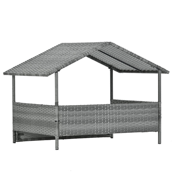 English Elm Dog Dark Grey PE Wicker Pet Bed with Canopy - Durable Metal Frame, 2" Plush Polyester Cushion, Outdoor Patio-Friendly W1703P188889
