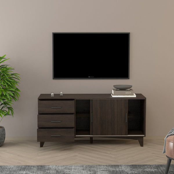English Elm Parker Dark Brown TV Stand with Sliding Doors & Drawers, Scratch‑Resistant Melamine, Eco E0 Board B040S00042