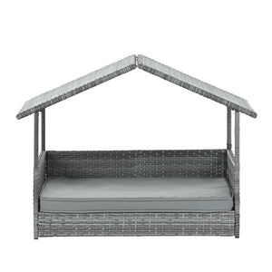 English Elm Dog Dark Grey PE Wicker Pet Bed with Canopy - Durable Metal Frame, 2" Plush Polyester Cushion, Outdoor Patio-Friendly W1703P188889
