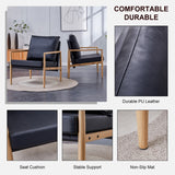 English Elm Sofa Chair.Black Pu Leather Accent Arm Chair Mid Century Modern Upholstered Armchair With Imitation Solid Wood Color Metal Frame Padded Backrest and Seat Cushion Sofa Chairs For Living Room Sf-010