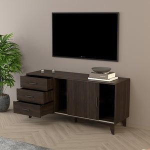 English Elm Parker Dark Brown TV Stand with Sliding Doors & Drawers, Scratch‑Resistant Melamine, Eco E0 Board B040S00042