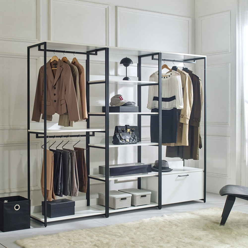 English Elm Fiona White Freestanding Walk-In Closet System with Metal Frame, Deep Modular Storage, Eco E0 Board B040S00051