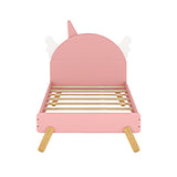 Hearth and Haven Wooden Cute Bed with Unicorn Shape Headboard, Twin Size Platform Bed, Pink WF295686AAH