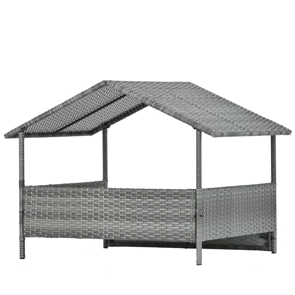 English Elm Dog Dark Grey PE Wicker Pet Bed with Canopy - Durable Metal Frame, 2" Plush Polyester Cushion, Outdoor Patio-Friendly W1703P188889