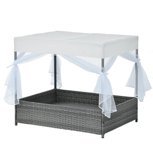 English Elm Dog Patio Bed with Pe Wicker Frame Mesh Curtain and Washable Cushion for Outdoor Use W170390117