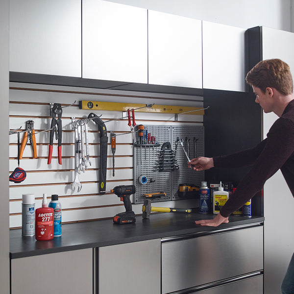 English Elm Nova Metallic Grey Garage Cabinet Set C (5-Piece) 64"W x72"H x20"D Wall-Mount Deep Storage, Durable Eco-Friendly Finish B040S00066