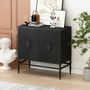 English Elm 31.50" Fluted Two Door Black Cabinet with Metal Legs for Entryway or Living Room W1435P206312