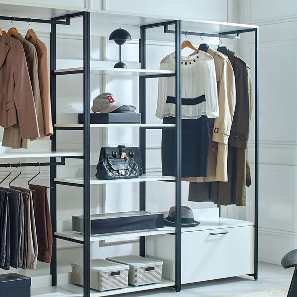 English Elm Fiona White Freestanding Walk-In Closet System with Metal Frame, Deep Modular Storage, Eco E0 Board B040S00051
