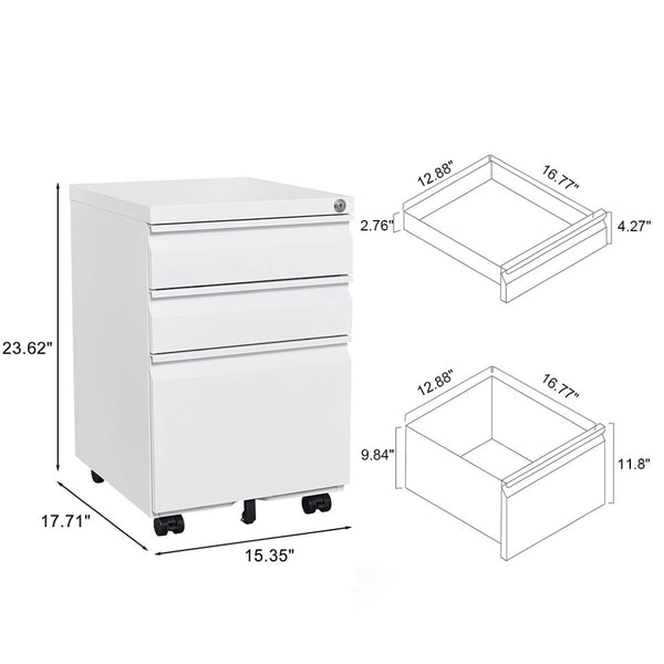 English Elm [installation Required] White Metal 3-drawer Filing Cabinet with Lock for Home Office W1247P289797