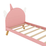 Hearth and Haven Wooden Cute Bed with Unicorn Shape Headboard, Twin Size Platform Bed, Pink WF295686AAH