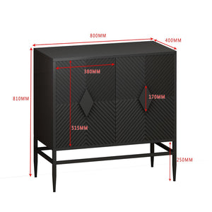 English Elm 31.50" Fluted Two Door Black Cabinet with Metal Legs for Entryway or Living Room W1435P206312