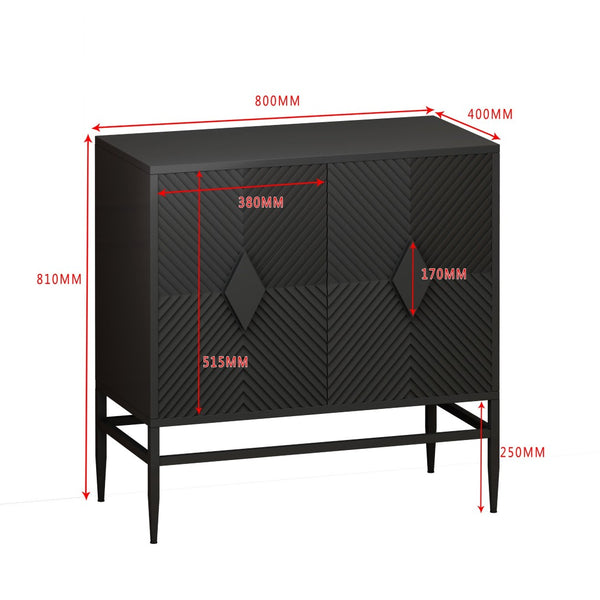 English Elm 31.50" Fluted Two Door Black Cabinet with Metal Legs for Entryway or Living Room W1435P206312