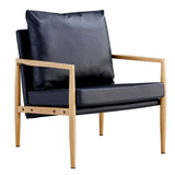 English Elm Sofa Chair.Black Pu Leather Accent Arm Chair Mid Century Modern Upholstered Armchair With Imitation Solid Wood Color Metal Frame Padded Backrest and Seat Cushion Sofa Chairs For Living Room Sf-010