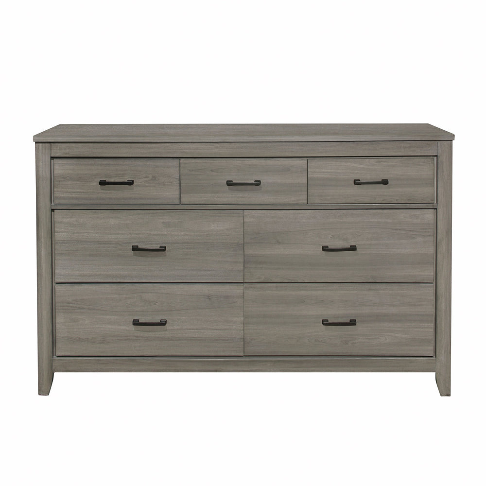 English Elm Dark Gray Waldorf 7-Drawer Dresser with Horizontal Dark Hardware, Industrial Rustic Modern Design B011101877