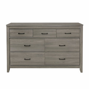 English Elm Dark Gray Waldorf 7-Drawer Dresser with Horizontal Dark Hardware, Industrial Rustic Modern Design B011101877