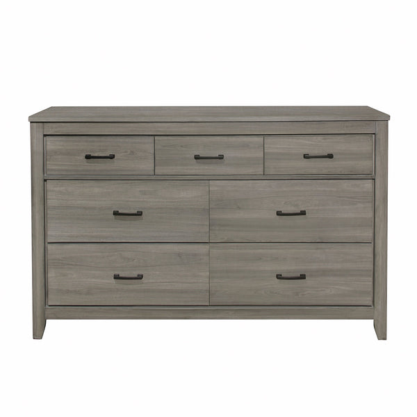 English Elm Dark Gray Waldorf 7-Drawer Dresser with Horizontal Dark Hardware, Industrial Rustic Modern Design B011101877
