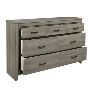 English Elm Dark Gray Waldorf 7-Drawer Dresser with Horizontal Dark Hardware, Industrial Rustic Modern Design B011101877