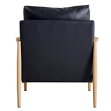 English Elm Sofa Chair.Black Pu Leather Accent Arm Chair Mid Century Modern Upholstered Armchair With Imitation Solid Wood Color Metal Frame Padded Backrest and Seat Cushion Sofa Chairs For Living Room Sf-010