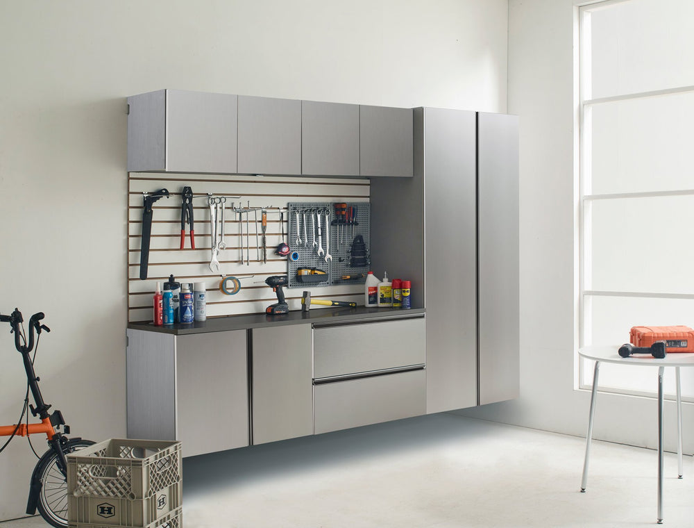 English Elm Nova Metallic Grey Garage Cabinet Set B (6-Piece) 96"W x72"H x20"D Wall-Mounted Deep Storage, Eco-Friendly B040S00065