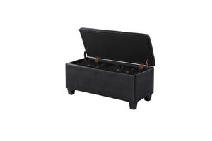 English Elm Large Storage Ottoman Bench Set with 3-Piece Tufted Linen Ottomans, Hidden Storage, 250lb Capacity Black W142083040