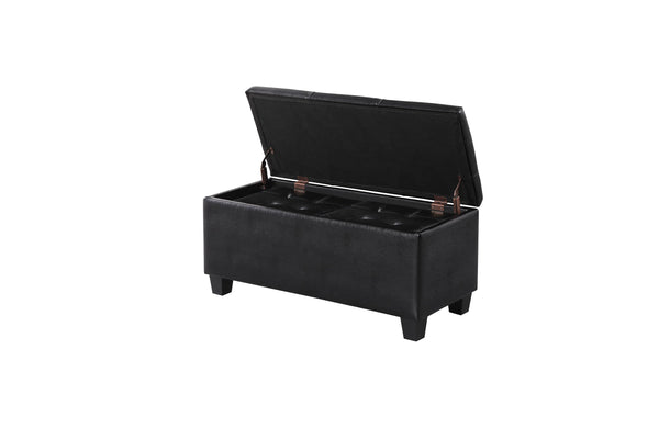 English Elm Large Storage Ottoman Bench Set with 3-Piece Tufted Linen Ottomans, Hidden Storage, 250lb Capacity Black W142083040